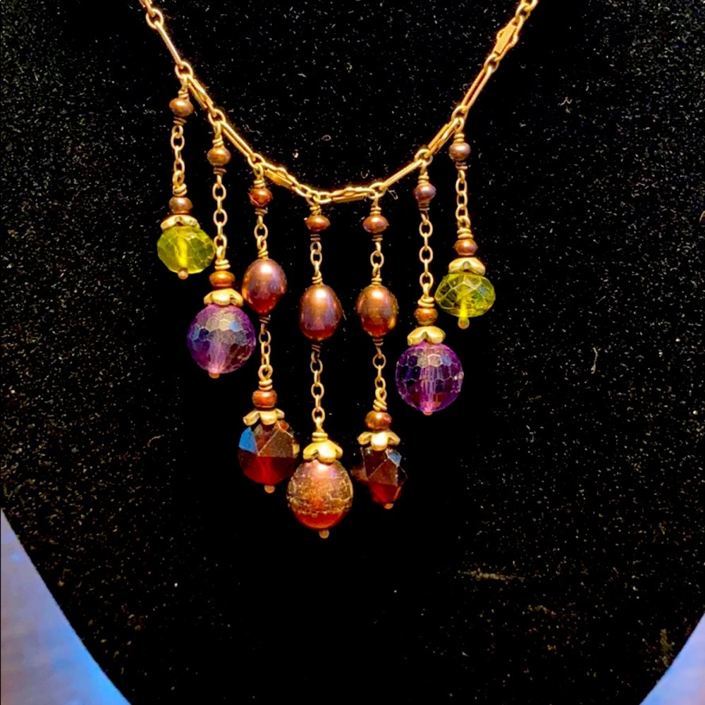 Amethyst, peridot, garnet and pearl necklace.